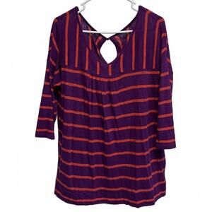 Ann Taylor Loft Purple and Orange Striped Scoop Neck Keyhole Tee Plus Size XL
